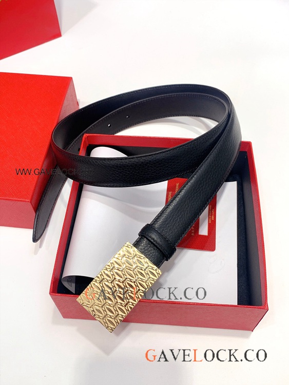 Copy Cartier Santos Leather Strap Gold Buckle 30mm